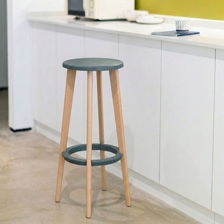Ergonomic Scandinavian Beech Wood Bar Stool - Heavy-Duty Beech Legs Eco PP Seat Round Footrest Counter Stool For Kitchen &amp; Dining Room