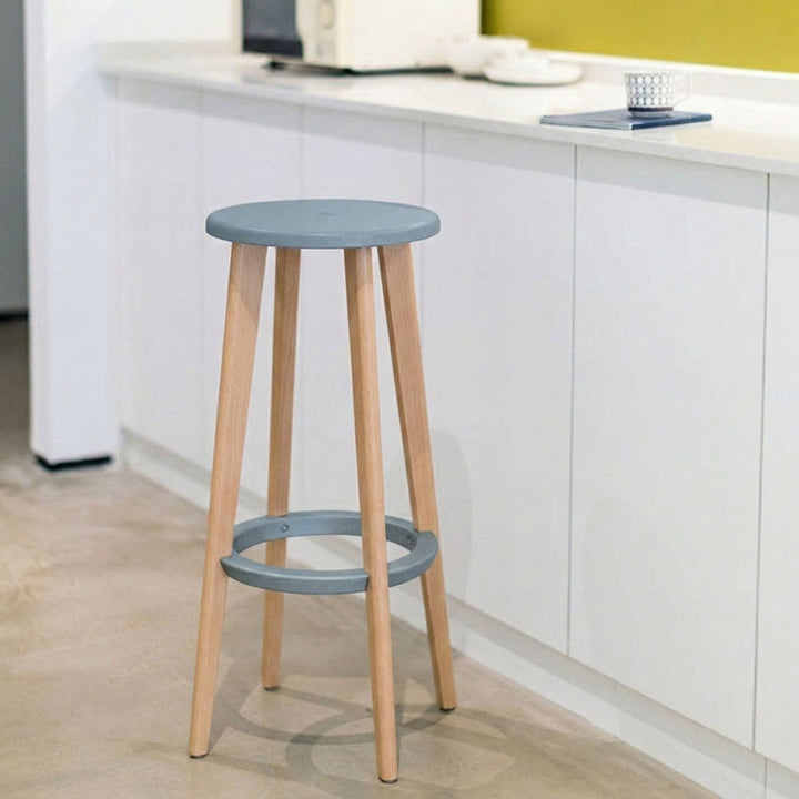 Ergonomic Scandinavian Beech Wood Bar Stool - Heavy-Duty Beech Legs Eco PP Seat Round Footrest Counter Stool For Kitchen &amp; Dining Room