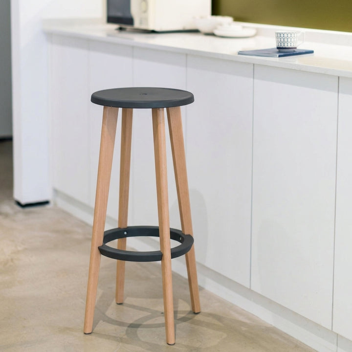 Ergonomic Scandinavian Beech Wood Bar Stool - Heavy-Duty Beech Legs Eco PP Seat Round Footrest Counter Stool For Kitchen &amp; Dining Room