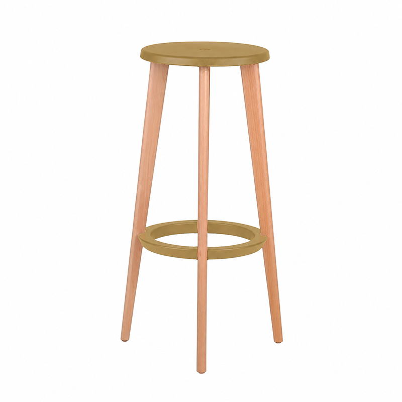 Ergonomic Scandinavian Beech Wood Bar Stool - Heavy-Duty Beech Legs Eco PP Seat Round Footrest Counter Stool For Kitchen &amp; Dining Room
