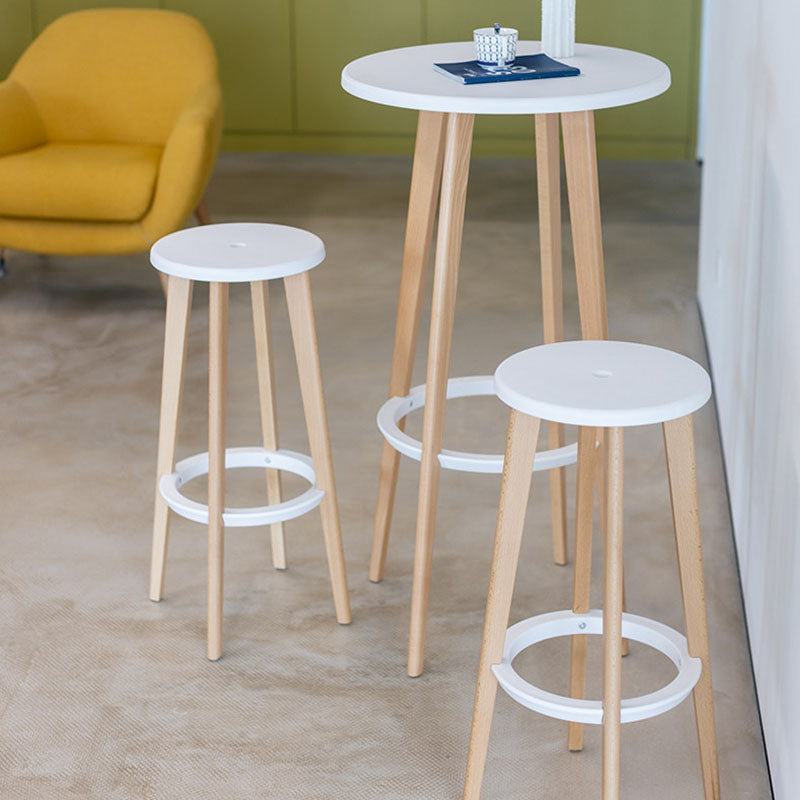 Ergonomic Scandinavian Beech Wood Bar Stool - Heavy-Duty Beech Legs Eco PP Seat Round Footrest Counter Stool For Kitchen &amp; Dining Room