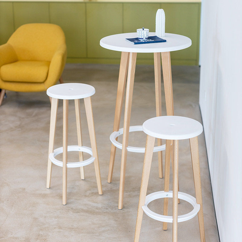 Ergonomic Scandinavian Beech Wood Bar Stool - Heavy-Duty Beech Legs Eco PP Seat Round Footrest Counter Stool For Kitchen &amp; Dining Room