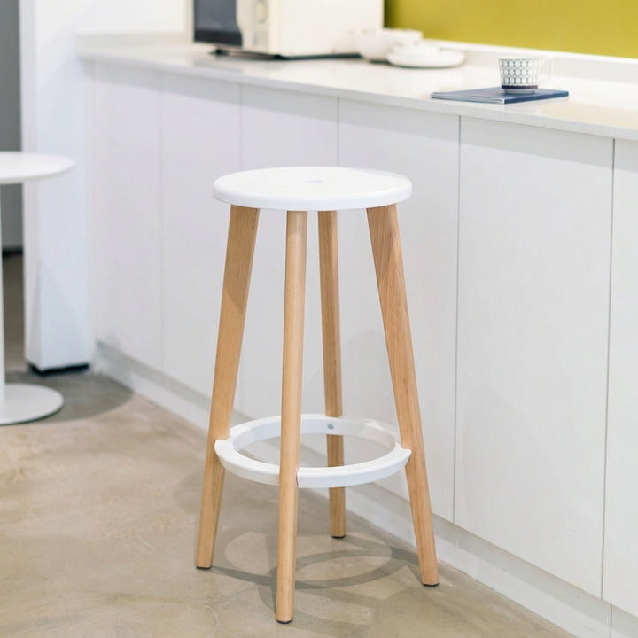 Ergonomic Scandinavian Beech Wood Bar Stool - Heavy-Duty Beech Legs Eco PP Seat Round Footrest Counter Stool For Kitchen &amp; Dining Room