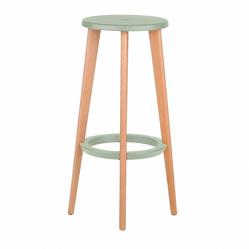 Ergonomic Scandinavian Beech Wood Bar Stool - Heavy-Duty Beech Legs Eco PP Seat Round Footrest Counter Stool For Kitchen &amp; Dining Room