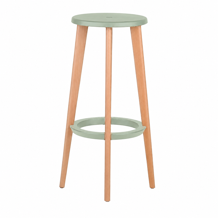 Ergonomic Scandinavian Beech Wood Bar Stool - Heavy-Duty Beech Legs Eco PP Seat Round Footrest Counter Stool For Kitchen &amp; Dining Room