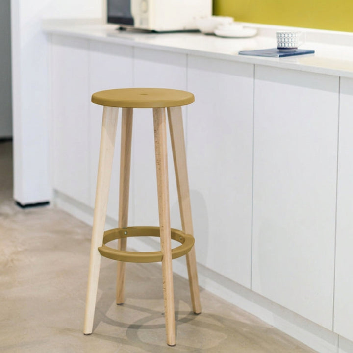 Ergonomic Scandinavian Beech Wood Bar Stool - Heavy-Duty Beech Legs Eco PP Seat Round Footrest Counter Stool For Kitchen &amp; Dining Room