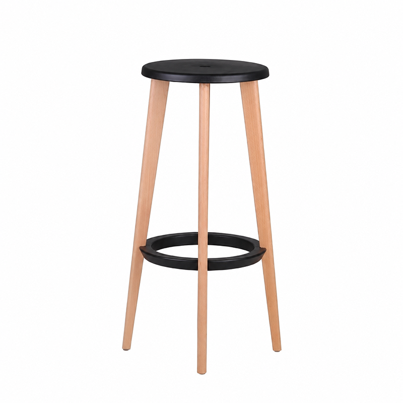 Ergonomic Scandinavian Beech Wood Bar Stool - Heavy-Duty Beech Legs Eco PP Seat Round Footrest Counter Stool For Kitchen &amp; Dining Room
