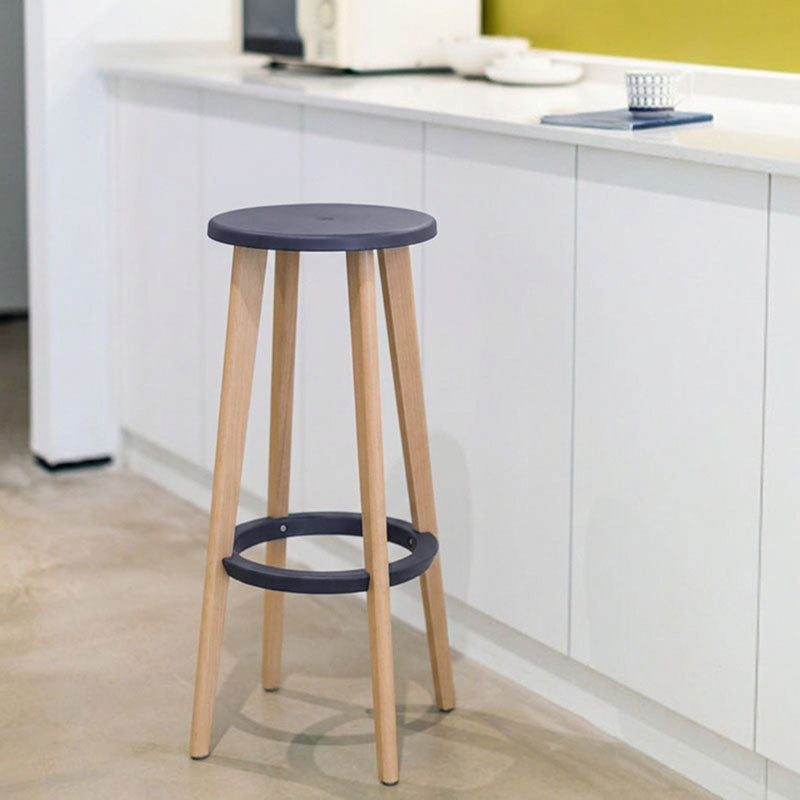 Ergonomic Scandinavian Beech Wood Bar Stool - Heavy-Duty Beech Legs Eco PP Seat Round Footrest Counter Stool For Kitchen &amp; Dining Room