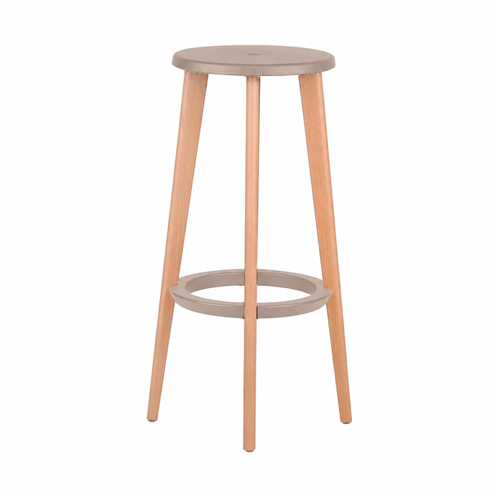 Ergonomic Scandinavian Beech Wood Bar Stool - Heavy-Duty Beech Legs Eco PP Seat Round Footrest Counter Stool For Kitchen &amp; Dining Room