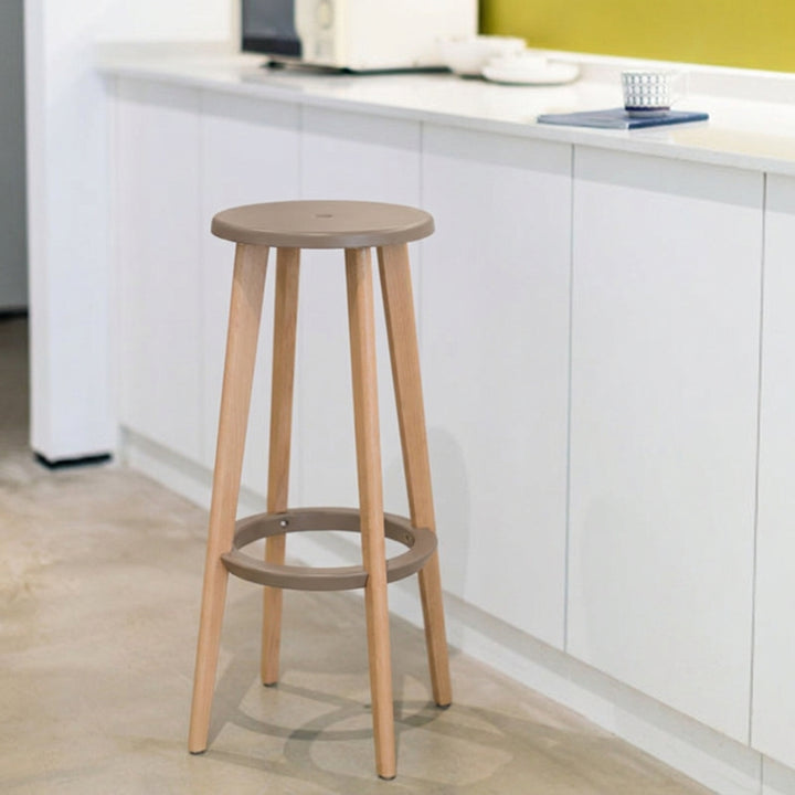 Ergonomic Scandinavian Beech Wood Bar Stool - Heavy-Duty Beech Legs Eco PP Seat Round Footrest Counter Stool For Kitchen &amp; Dining Room