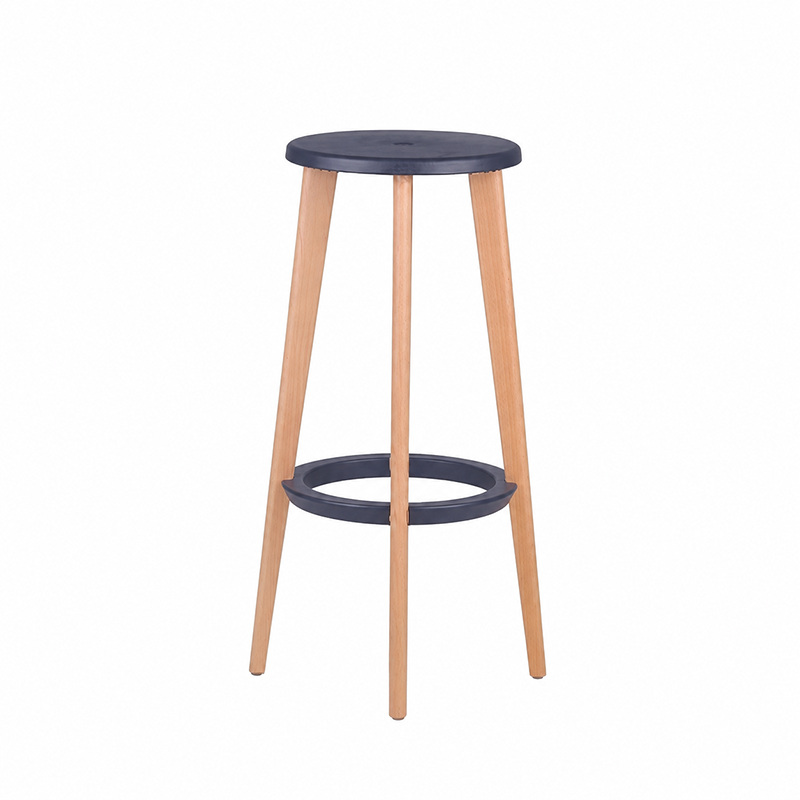 Ergonomic Scandinavian Beech Wood Bar Stool - Heavy-Duty Beech Legs Eco PP Seat Round Footrest Counter Stool For Kitchen &amp; Dining Room