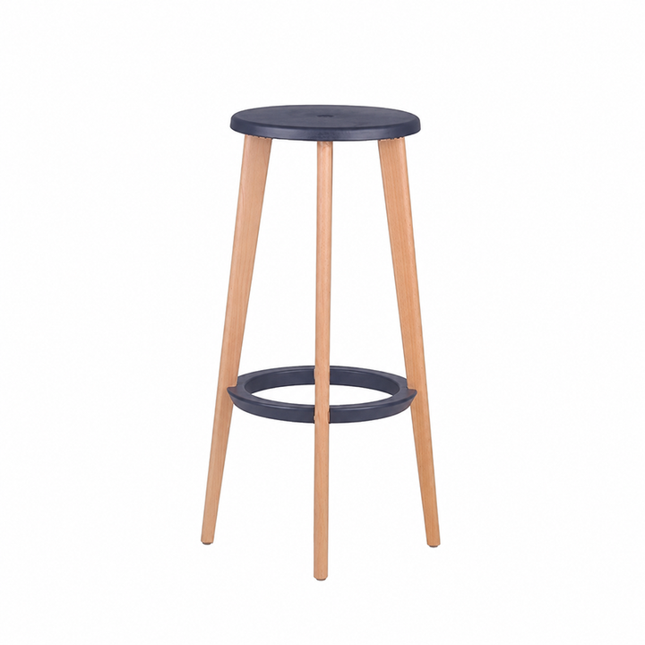 Ergonomic Scandinavian Beech Wood Bar Stool - Heavy-Duty Beech Legs Eco PP Seat Round Footrest Counter Stool For Kitchen &amp; Dining Room