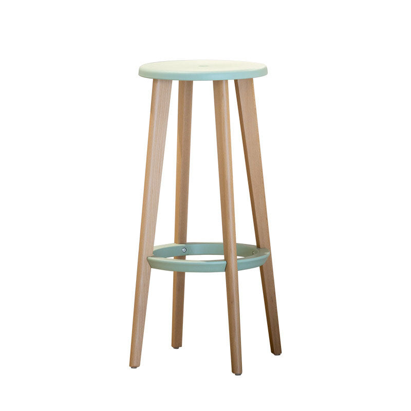Ergonomic Scandinavian Beech Wood Bar Stool - Heavy-Duty Beech Legs Eco PP Seat Round Footrest Counter Stool For Kitchen &amp; Dining Room