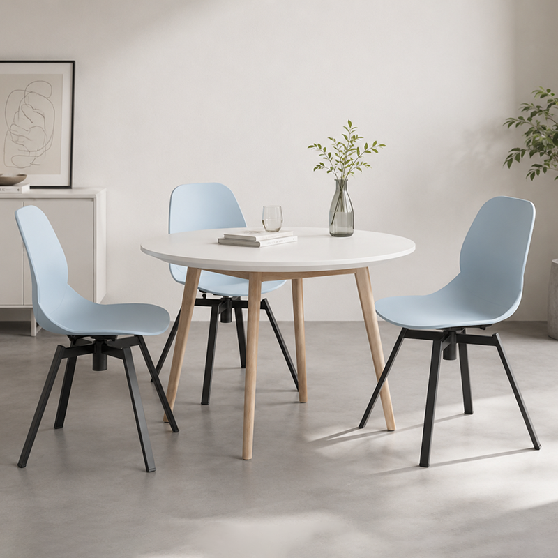 Modern Minimalist 360° Swivel Dining Chair - PP Seat And Black Metal Base Chair For Dining Room