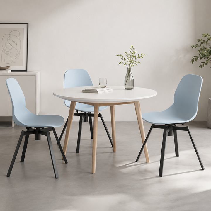 Modern Minimalist 360° Swivel Dining Chair - PP Seat And Black Metal Base Chair For Dining Room