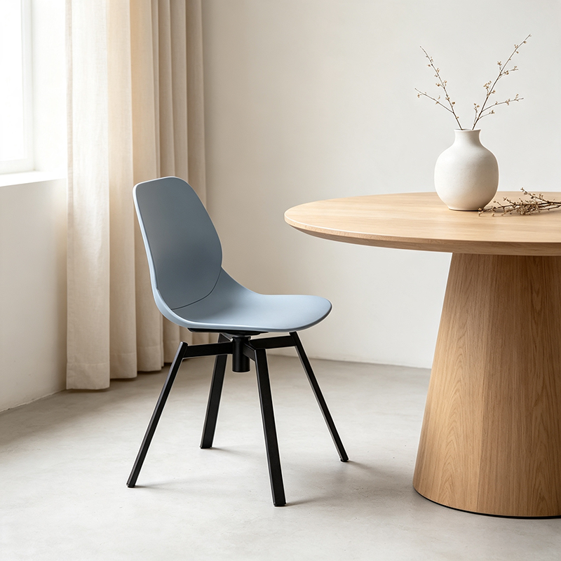 Modern Minimalist 360° Swivel Dining Chair - PP Seat And Black Metal Base Chair For Dining Room