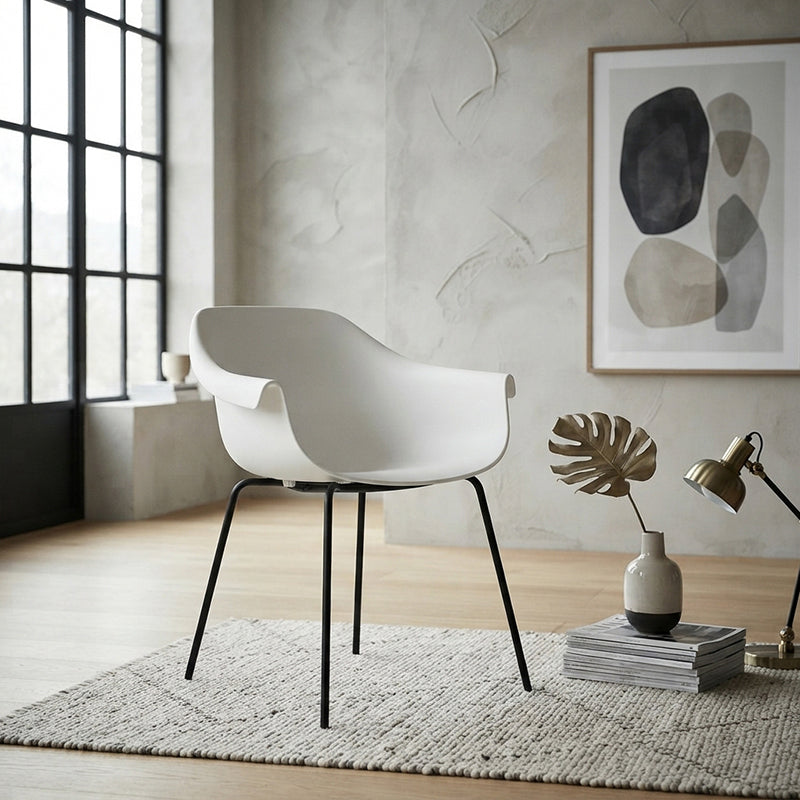 Modern Minimalist PP Seat Back Integrated Arms Steel Base Dining Chair - Ergonomic Curved Back Chair For Dining Room