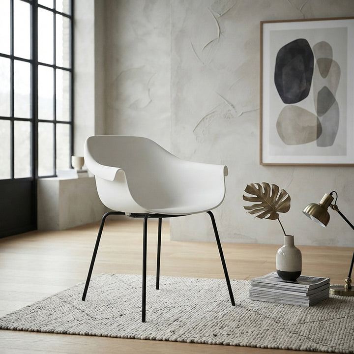 Modern Minimalist PP Seat Back Integrated Arms Steel Base Dining Chair - Ergonomic Curved Back Chair For Dining Room