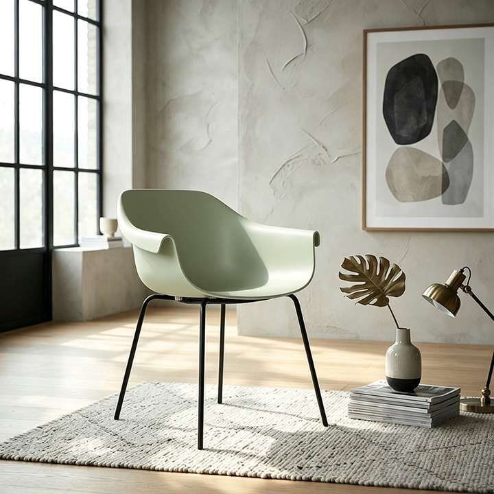 Modern Minimalist PP Seat Back Integrated Arms Steel Base Dining Chair - Ergonomic Curved Back Chair For Dining Room