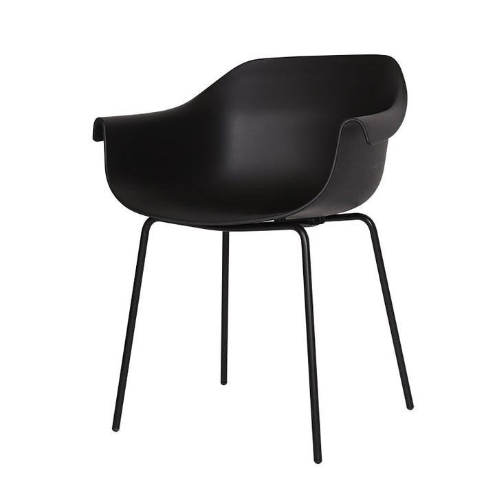 Modern Minimalist PP Seat Back Integrated Arms Steel Base Dining Chair - Ergonomic Curved Back Chair For Dining Room