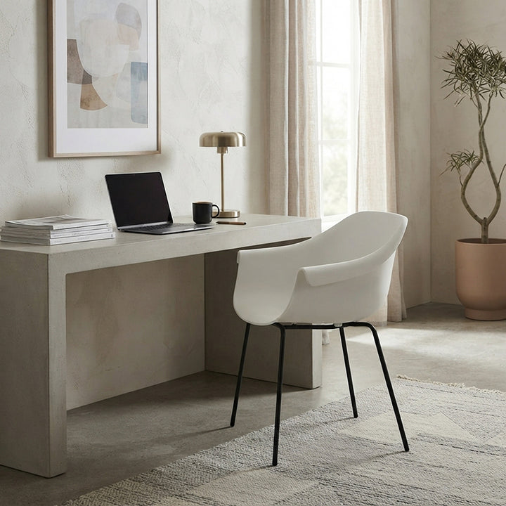 Modern Minimalist PP Seat Back Integrated Arms Steel Base Dining Chair - Ergonomic Curved Back Chair For Dining Room