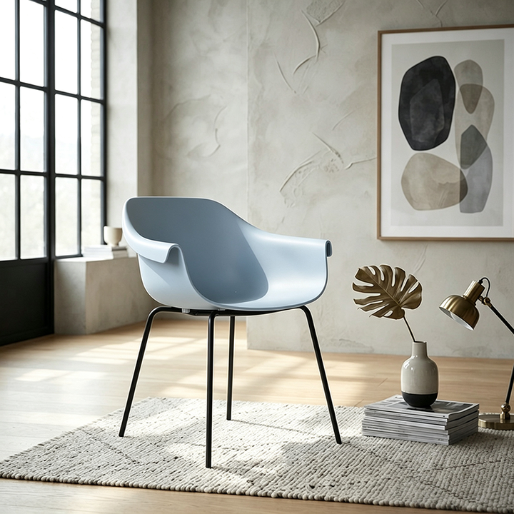 Modern Minimalist PP Seat Back Integrated Arms Steel Base Dining Chair - Ergonomic Curved Back Chair For Dining Room