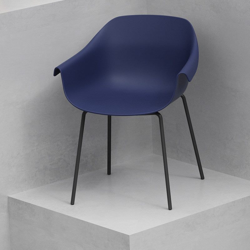 Modern Minimalist PP Seat Back Integrated Arms Steel Base Dining Chair - Ergonomic Curved Back Chair For Dining Room