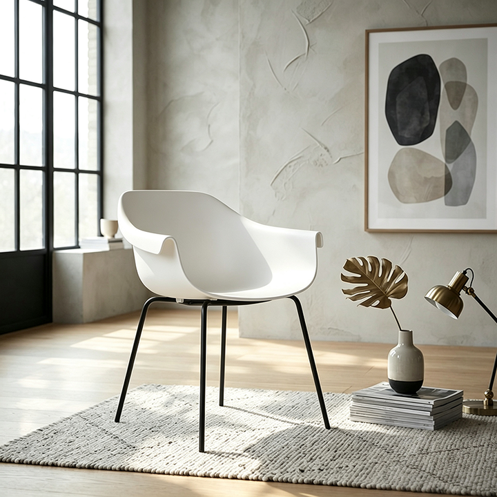 Modern Minimalist PP Seat Back Integrated Arms Steel Base Dining Chair - Ergonomic Curved Back Chair For Dining Room