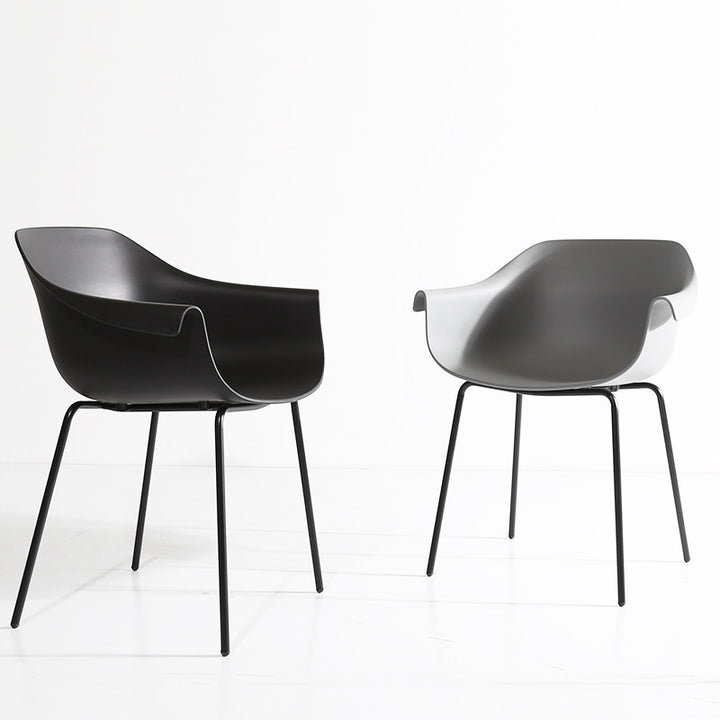 Modern Minimalist PP Seat Back Integrated Arms Steel Base Dining Chair - Ergonomic Curved Back Chair For Dining Room