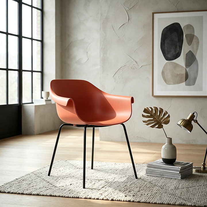 Modern Minimalist PP Seat Back Integrated Arms Steel Base Dining Chair - Ergonomic Curved Back Chair For Dining Room