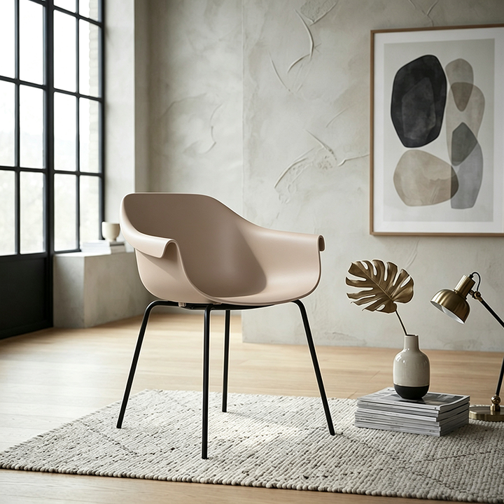 Modern Minimalist PP Seat Back Integrated Arms Steel Base Dining Chair - Ergonomic Curved Back Chair For Dining Room