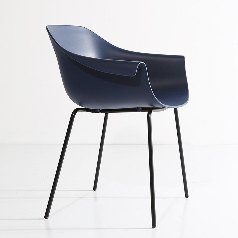 Modern Minimalist PP Seat Back Integrated Arms Steel Base Dining Chair - Ergonomic Curved Back Chair For Dining Room