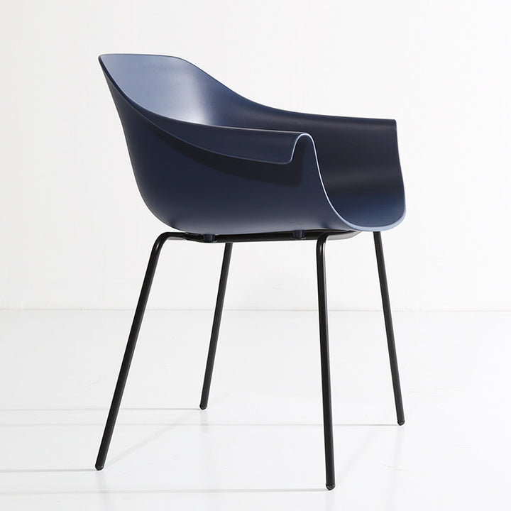 Modern Minimalist PP Seat Back Integrated Arms Steel Base Dining Chair - Ergonomic Curved Back Chair For Dining Room