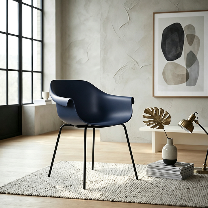 Modern Minimalist PP Seat Back Integrated Arms Steel Base Dining Chair - Ergonomic Curved Back Chair For Dining Room