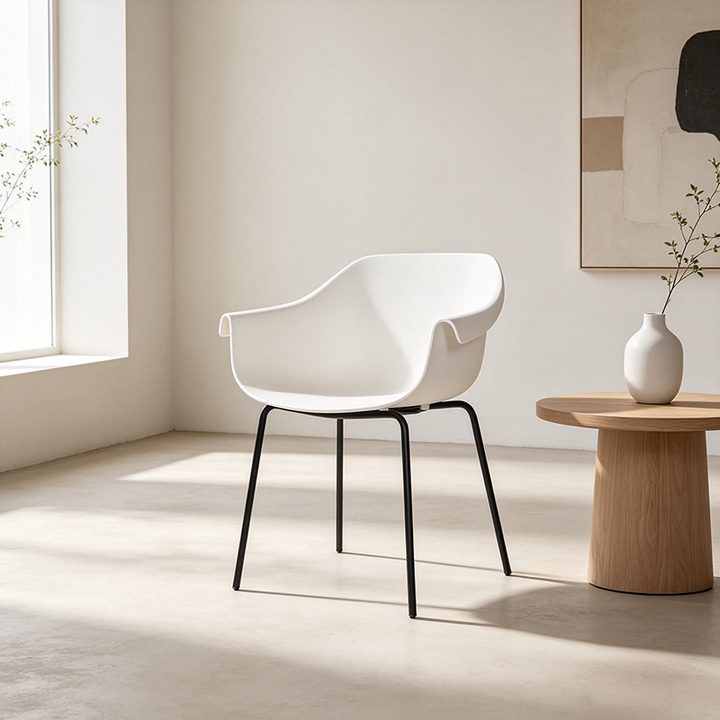Modern Minimalist PP Seat Back Integrated Arms Steel Base Dining Chair - Ergonomic Curved Back Chair For Dining Room