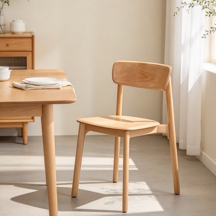 Contemporary Scandinavian Natural Beech Ash Wood Dining Chair - Ergonomic Curved Backrest Accent Chair For Dining Room