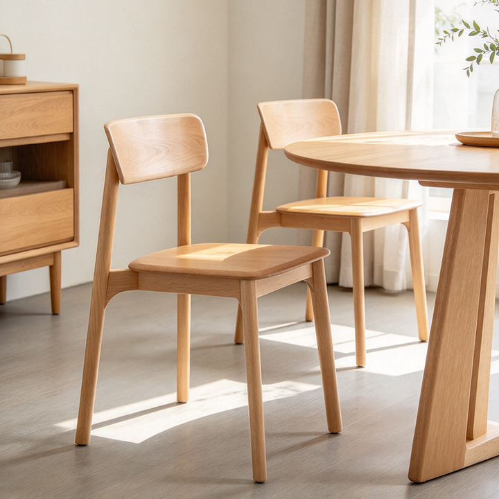 Contemporary Scandinavian Natural Beech Ash Wood Dining Chair - Ergonomic Curved Backrest Accent Chair For Dining Room