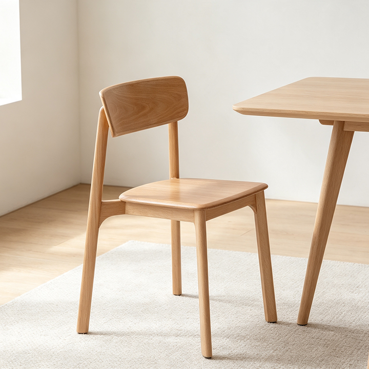 Contemporary Scandinavian Natural Beech Ash Wood Dining Chair - Ergonomic Curved Backrest Accent Chair For Dining Room