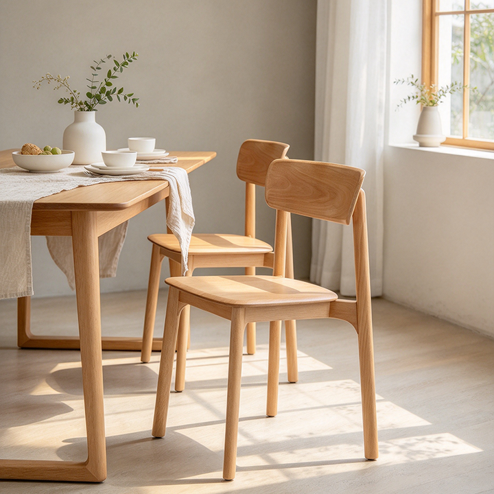 Contemporary Scandinavian Natural Beech Ash Wood Dining Chair - Ergonomic Curved Backrest Accent Chair For Dining Room