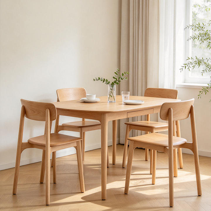Contemporary Scandinavian Natural Beech Ash Wood Dining Chair - Ergonomic Curved Backrest Accent Chair For Dining Room