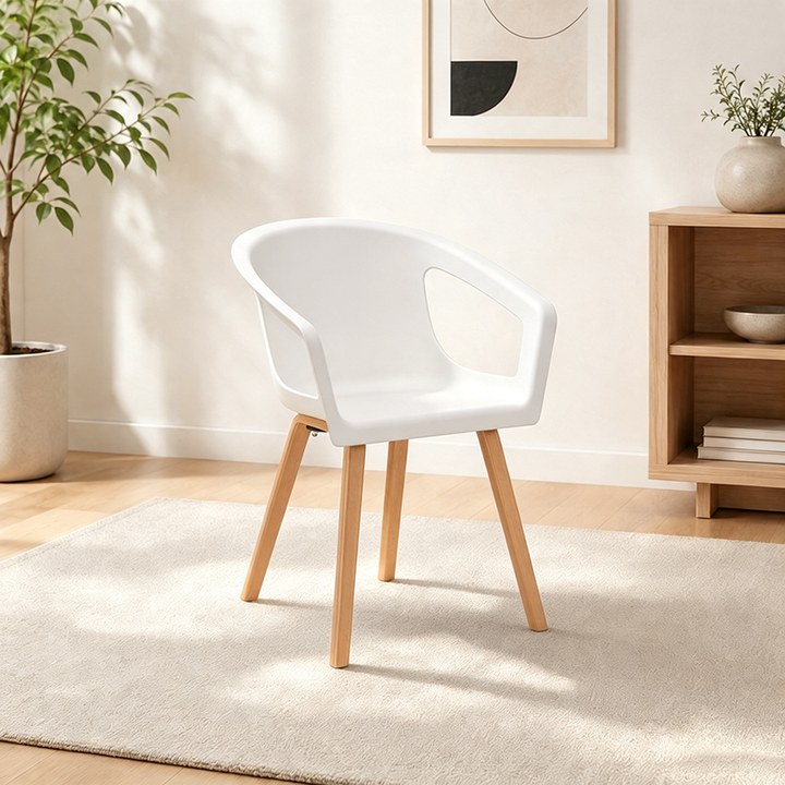 Modern Minimalist PP Beech Plywood Legs Dining Chair - Wraparound Arms Open Side Design Chair For Dining Room