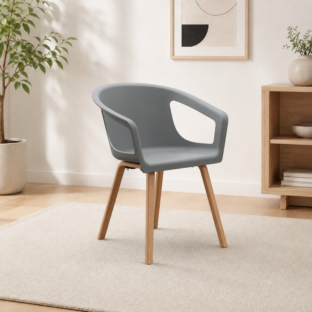 Modern Minimalist PP Beech Plywood Legs Dining Chair - Wraparound Arms Open Side Design Chair For Dining Room