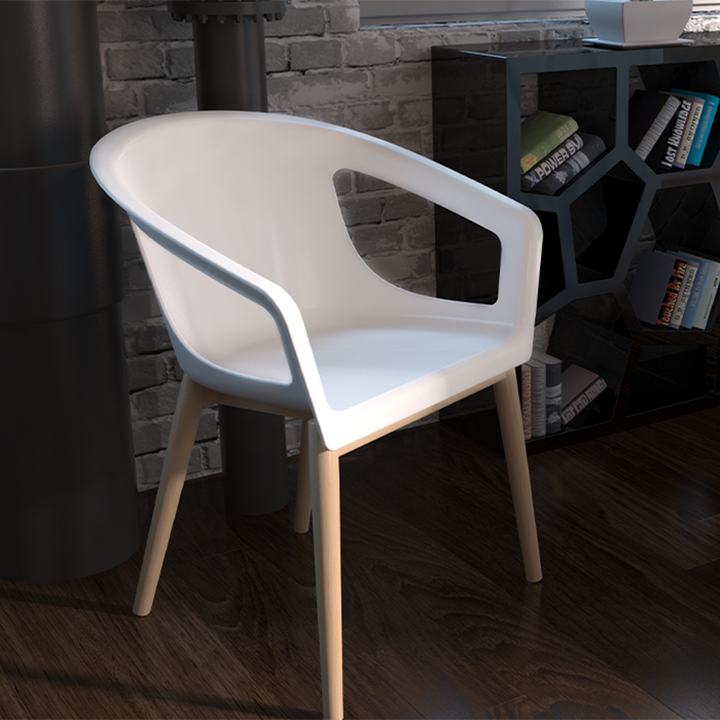 Modern Minimalist PP Beech Plywood Legs Dining Chair - Wraparound Arms Open Side Design Chair For Dining Room