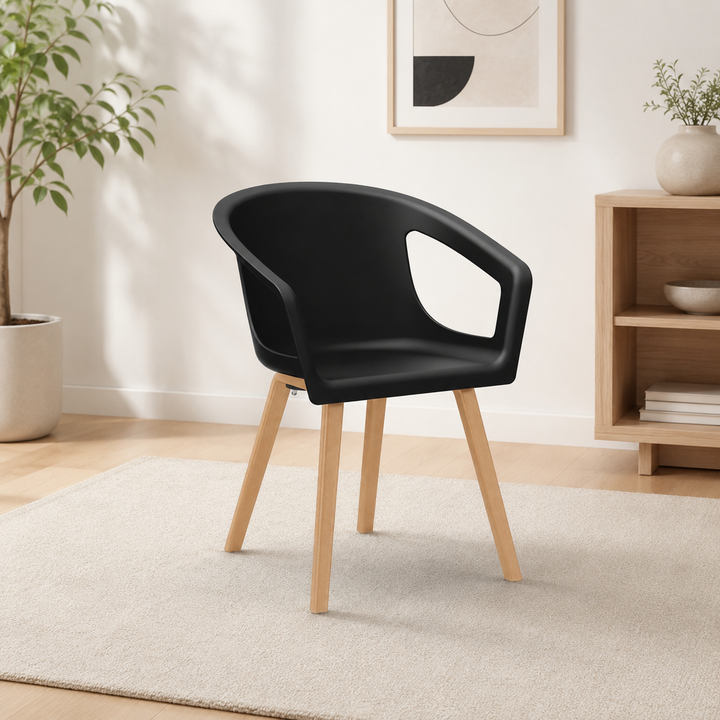 Modern Minimalist PP Beech Plywood Legs Dining Chair - Wraparound Arms Open Side Design Chair For Dining Room