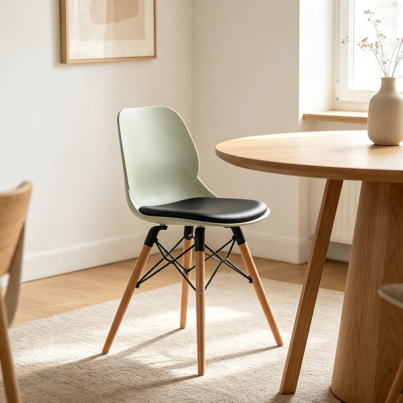 Contemporary Scandinavian PP Beech Wood Legs Chair - Upholstered Seat Cross Support Dining Chair For Dining Room
