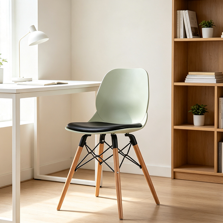 Contemporary Scandinavian PP Beech Wood Legs Chair - Upholstered Seat Cross Support Dining Chair For Dining Room