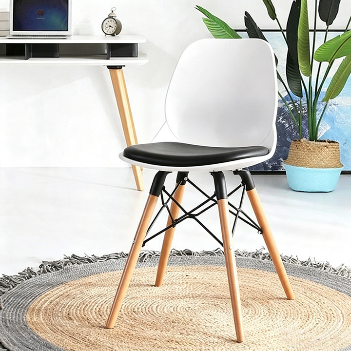 Contemporary Scandinavian PP Beech Wood Legs Chair - Upholstered Seat Cross Support Dining Chair For Dining Room