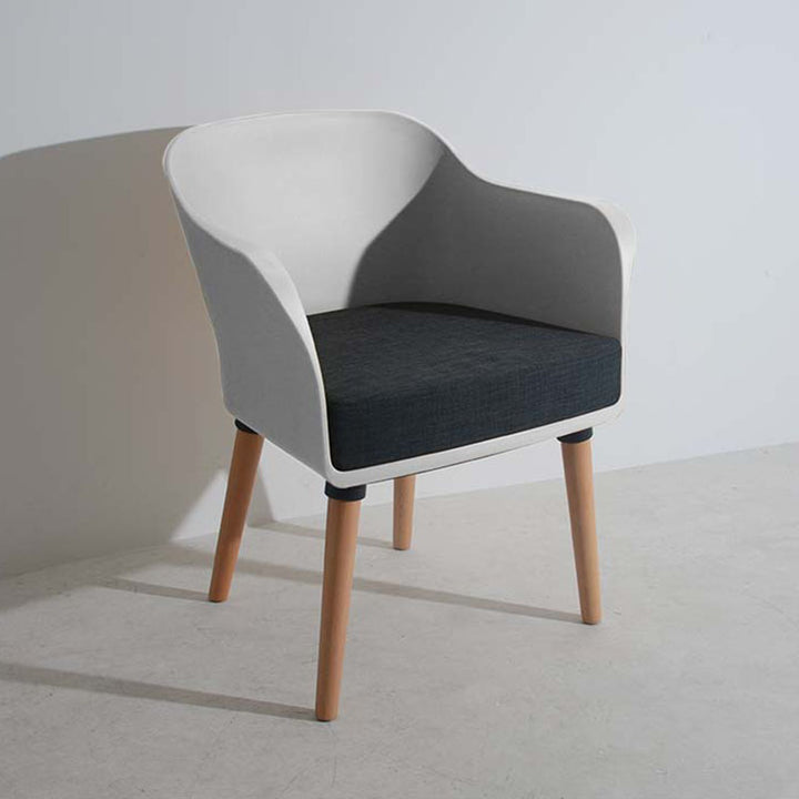 Modern PP Shell Beech Wood Legs Dining Armchair - Minimalist Upholstered Dining Chair With Backrest For Dining Room