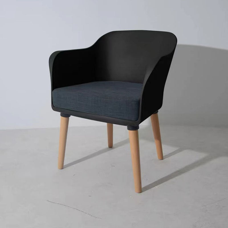 Modern PP Shell Beech Wood Legs Dining Armchair - Minimalist Upholstered Dining Chair With Backrest For Dining Room