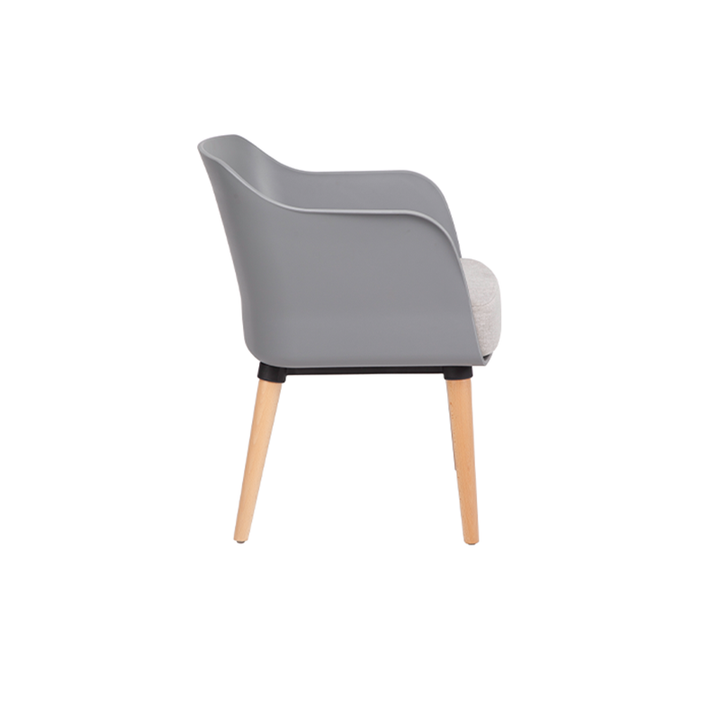 Modern PP Shell Beech Wood Legs Dining Armchair - Minimalist Upholstered Dining Chair With Backrest For Dining Room